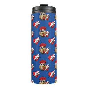 Cute Owl with Red Beret and Heart Box Thermal Tumbler