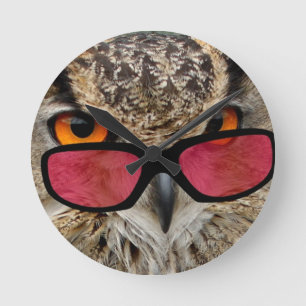 cute owl with spectacles funny hilarious round clock