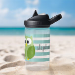 Cute Owl with Stripes - Script Name - blue green Water Bottle<br><div class="desc">Add your name to this design with bold stripes and a cute cartoon owl with big eyes. For advanced users, you can click on the edit/customize button and change the colours of the lines and the owl. Create your own and change the colours to your favourite combination. Also included -...</div>