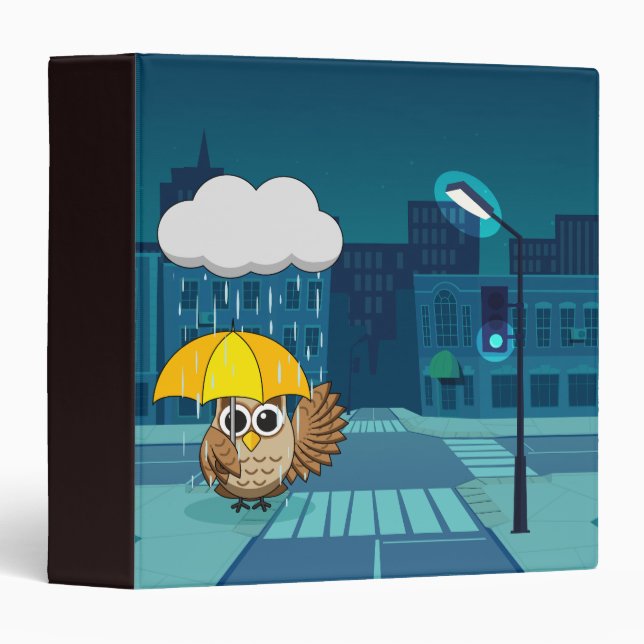 Cute Owl with Umbrella on Rainy Day Binder (Front/Spine)