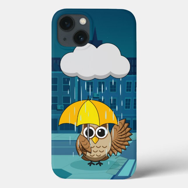 Cute Owl with Umbrella on Rainy Day Case-Mate iPhone Case (Back)