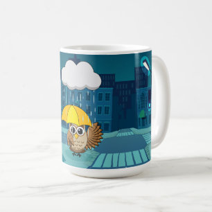 Cute Owl with Umbrella on Rainy Day Coffee Mug