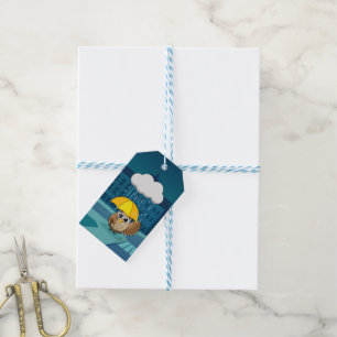 Cute Owl with Umbrella on Rainy Day Gift Tags