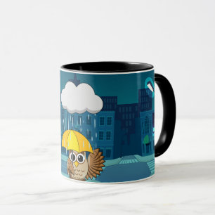 Cute Owl with Umbrella on Rainy Day Mug