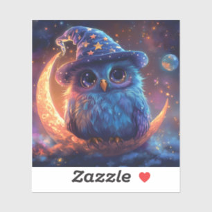 Cute Owl Wizard on the Moon: Magical Fantasy Art