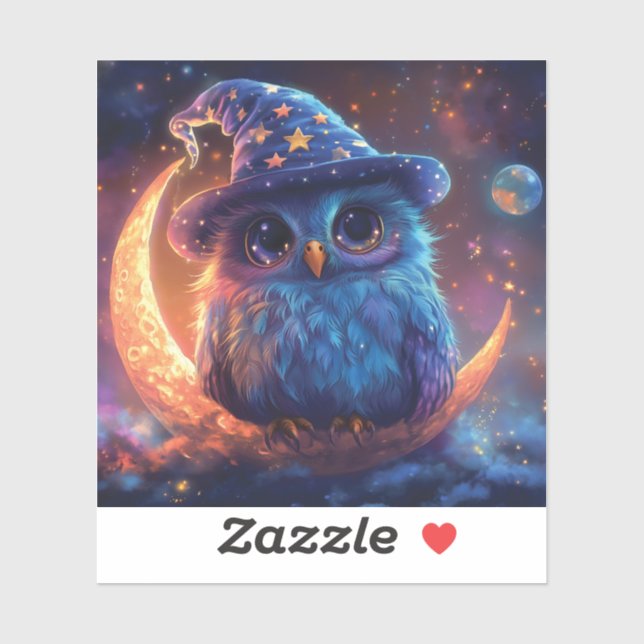 Cute Owl Wizard on the Moon: Magical Fantasy Art (Sheet)