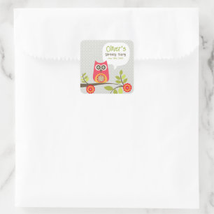 Cute Owl Woodland Birthday Party Invitation Square Sticker