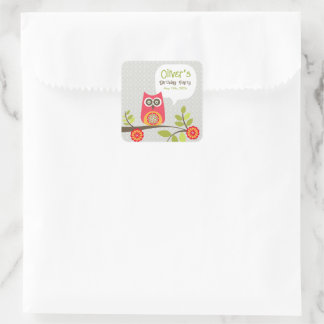 Cute Owl Woodland Birthday Party Invitation Square Sticker