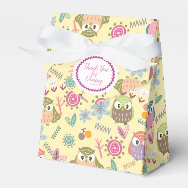 Cute Owl Yellow Favour Box (Front Side)