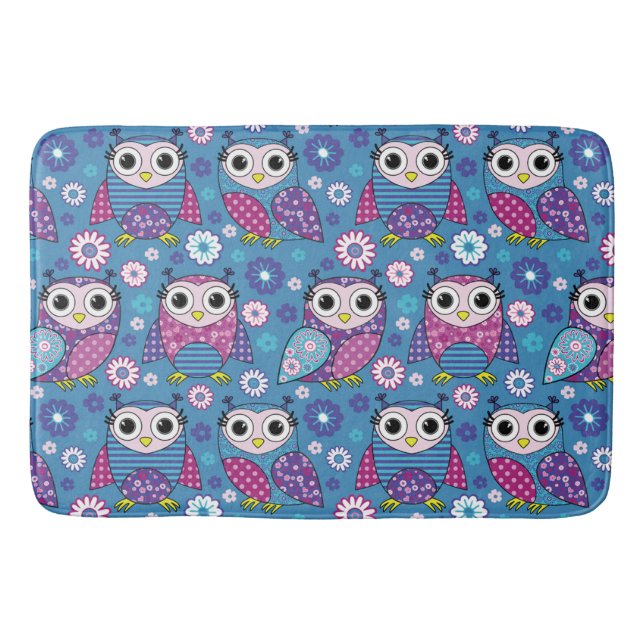 Cute Owls And Flowers Bath Mat (Front)