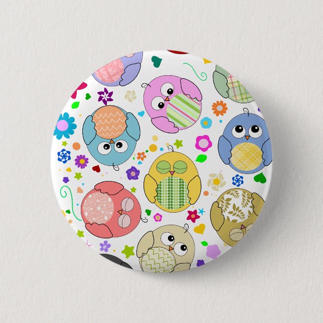 Cute Owls and Flowers pattern 2 Inch Round Button (Front)