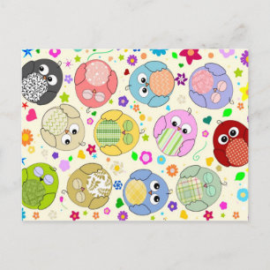 Cute Owls and Flowers pattern - cream Postcard