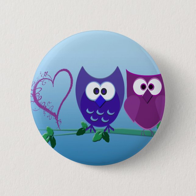 Cute Owls and Heart 2 Inch Round Button (Front)