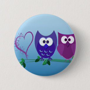 Cute Owls and Heart 2 Inch Round Button
