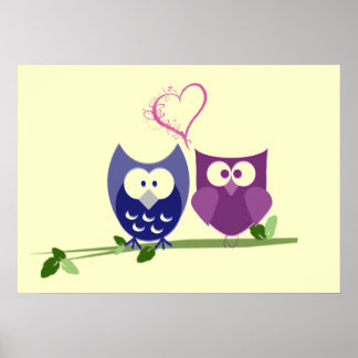 Cute Owls and Heart Poster