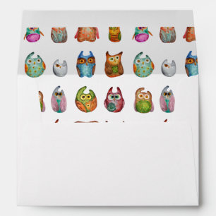 Cute Owls Animal Pretty Colourful Watercolor Envelope