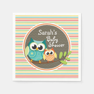 Cute Owls Baby Shower, Bright Rainbow Stripes Napkin