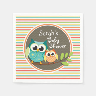 Cute Owls Baby Shower, Bright Rainbow Stripes Napkin