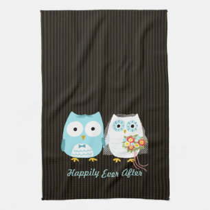 Cute Owls Bride and Groom - Happily Ever After Kitchen Towel