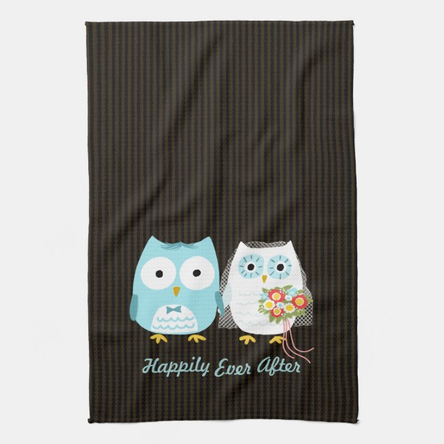 Cute Owls Bride and Groom - Happily Ever After Kitchen Towel (Vertical)