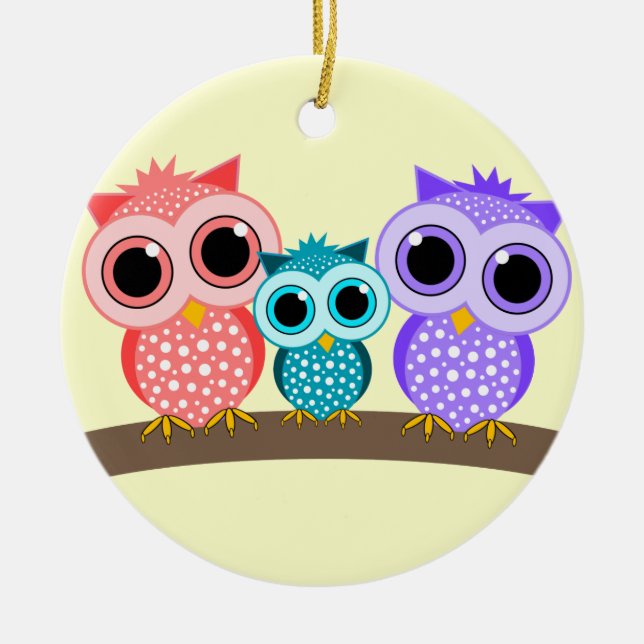 cute owls ceramic ornament (Front)