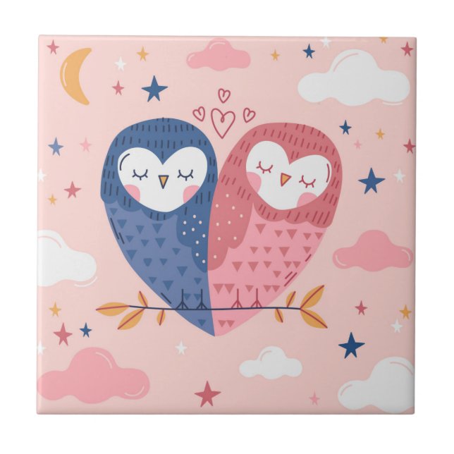 Cute Owls  Ceramic Tile (Front)