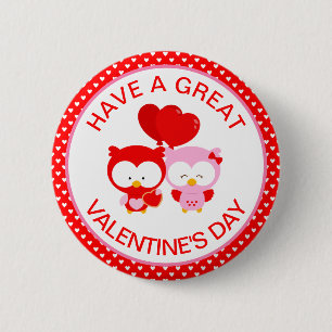 Cute Owls Couple and Hearts Valentine's Day 2 Inch Round Button