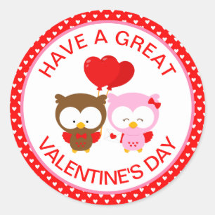 Cute Owls Couple and Hearts Valentine's Day Classic Round Sticker