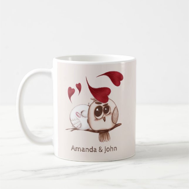 Cute Owls Couple Names Personalized Coffee Mug (Left)