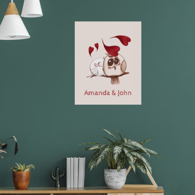 Cute Owls Couple Names Personalized Poster (Living Room 1)