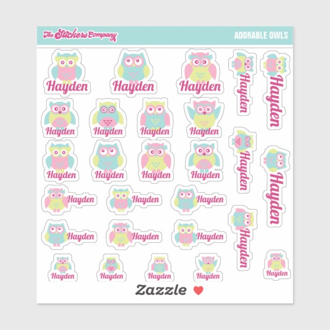 Cute Owls Custom Name Labels | School (Sheet)