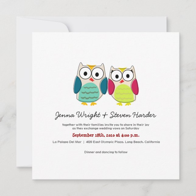 Cute Owls, Faire-part de mariage Carré (Devant)