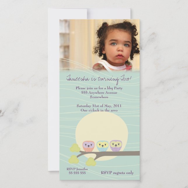 Cute Owls Girls Birthday Party Premium Invitation (Devant)
