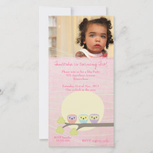Cute Owls Girls Pink Birthday Party Photo Card