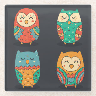 Cute Owls Glass Coaster