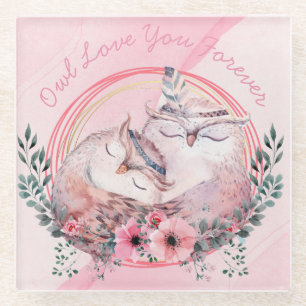 Cute Owls Glass Coaster