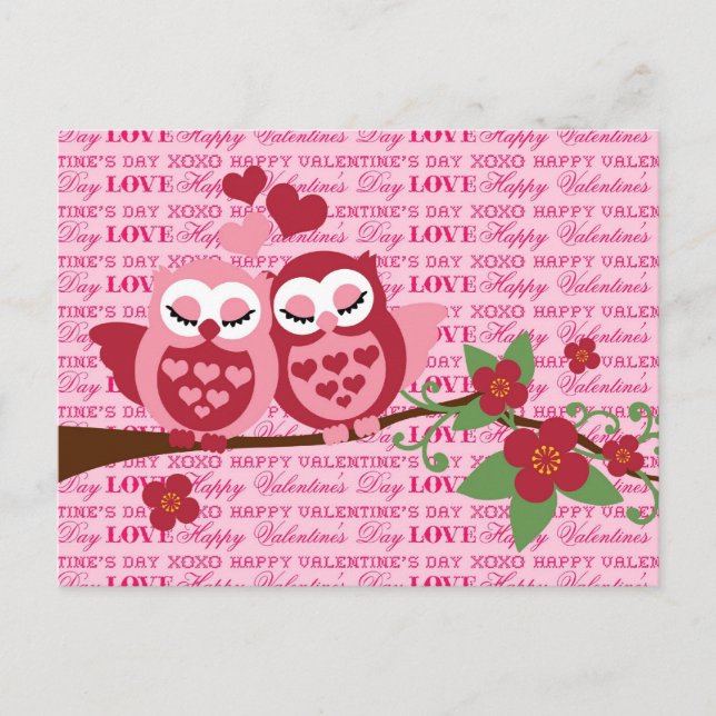 Cute Owls in Love Happy Valentine's Day Gifts Holiday Postcard (Front)