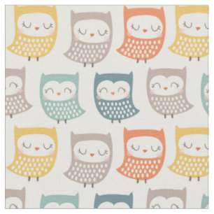 Cute Owls in muted fall colors on cream Fabric