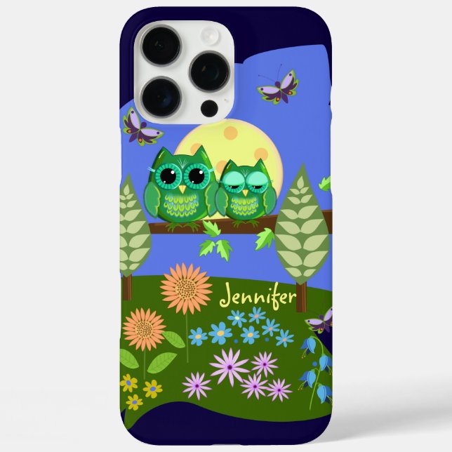 Cute Owls in Summer land & custom Name Case-Mate iPhone Case (Back)
