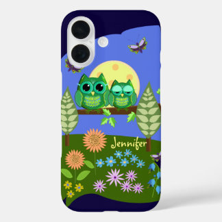 Cute Owls in Summer land & custom Name iPhone 16 Case