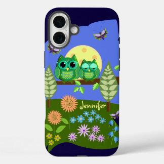 Cute Owls in Summer land & custom Name iPhone 16 Plus Case