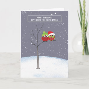 Cute Owls In Tree Christmas personalized Card