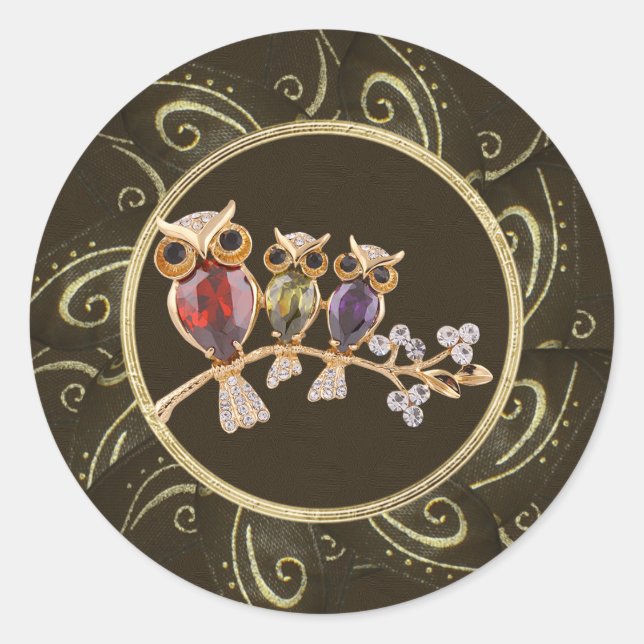 Cute Owls Jewels Photo Print Stickers (Front)