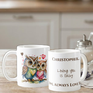 Cute owls loving you personalized name brown coffee mug