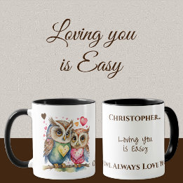 Cute owls loving you personalized name brown mug