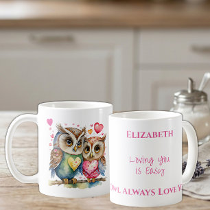 Cute owls loving you personalized name pink coffee mug