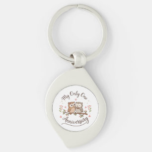 Cute Owls “My Only One” Anniversary Pink T-Shirt Keychain