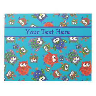 Cute Owls Notepad or Jotter, Red, Blue, Green