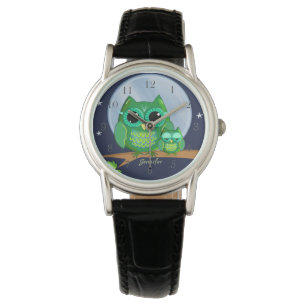 Cute owls on a branch & custom Name Watch