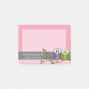 Cute Owls on Branch Baby Girl Shower Pink Post-it Notes